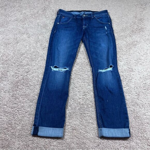 Hudson Bacara Crop Straight Cuffed Blue Jeans Women Size 26 Flap Pocket Stretch - Picture 1 of 8
